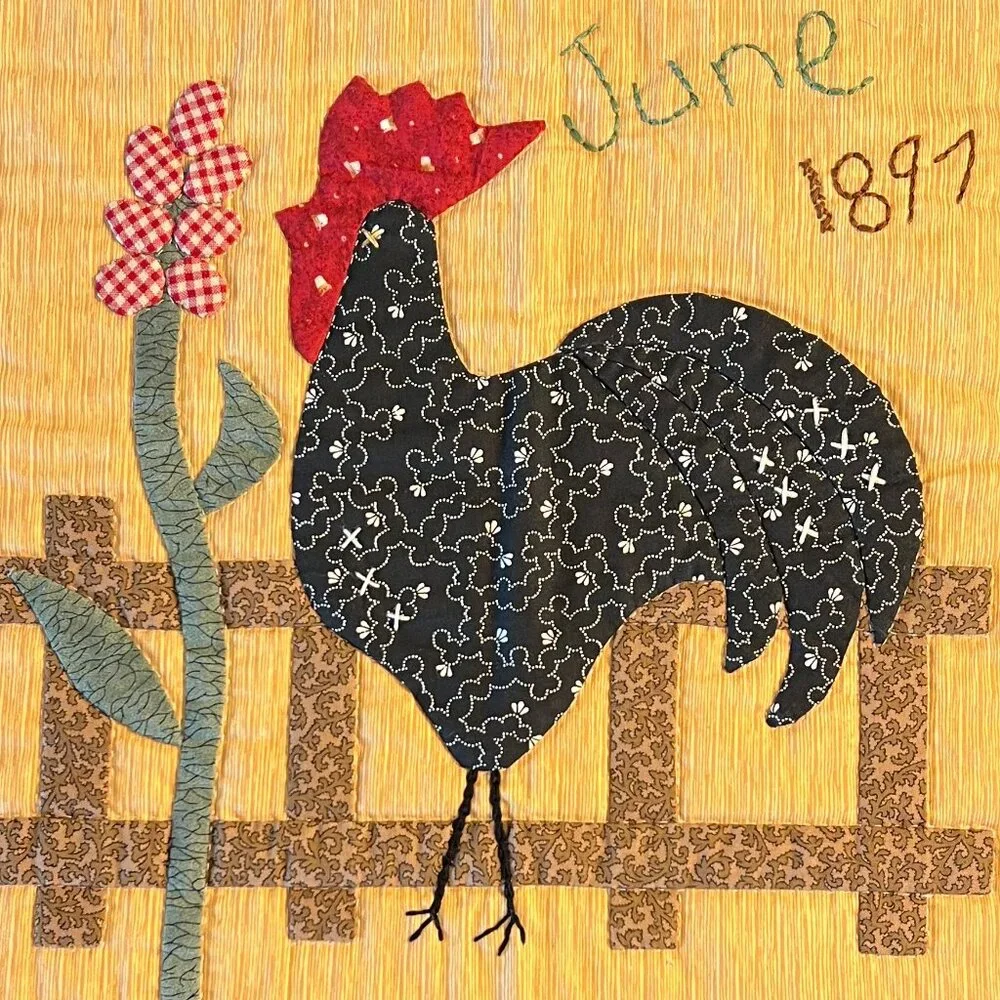 Hand Stitched ROOSTER Folk Art Patchwork Quilt Square Wall Hanging  Handcrafted - Picture 2 of 12